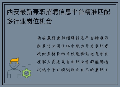 西安最新兼职招聘信息平台精准匹配多行业岗位机会